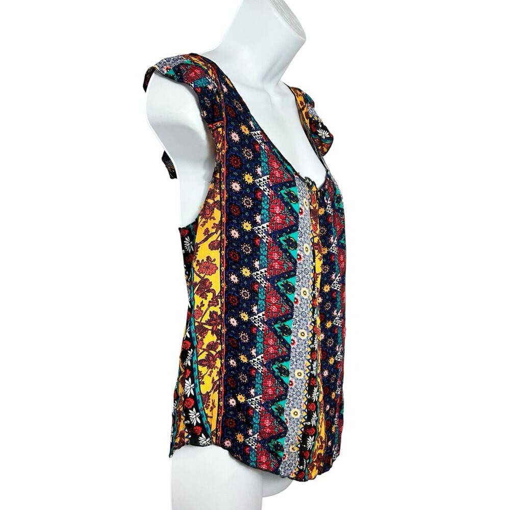 Belle Du Jour Boho Blouse Sz Small Scoop Neck Loose Multi Print Artisan Top - Picture 3 of 7